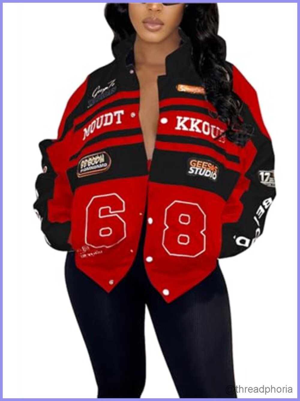 Detachable Letter Graphic Varsity Jacket Polyester Loose Fit Bomber
